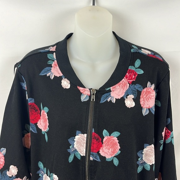 Torrid Floral Bomber Active Roses Stripe Ponte Zip Front Multicolor Jacket Sz 3 - Picture 4 of 8